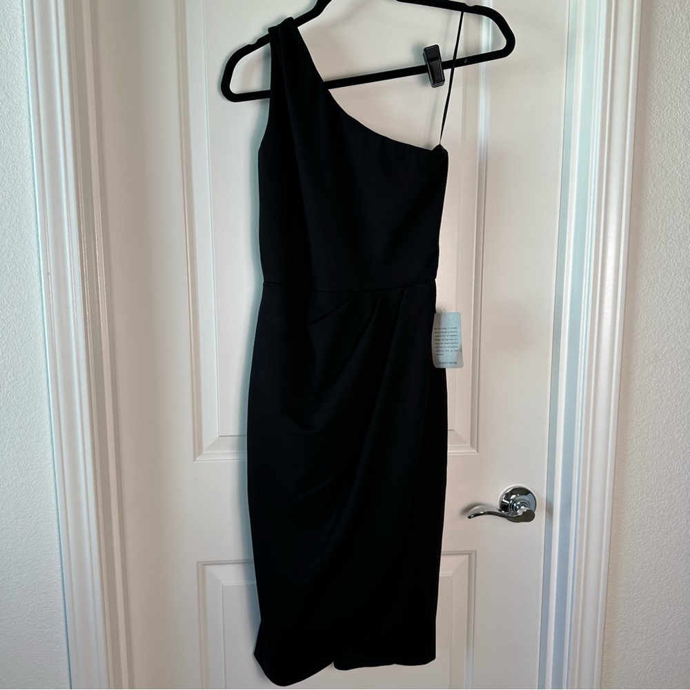 NWT Love by Design One Shoulder Dress with wrap skirt black size S